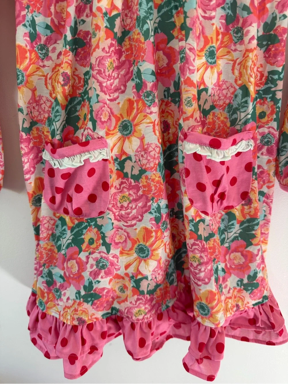 Matilda Jane Multicolor Floral Nightgown with Polka Dot Pockets